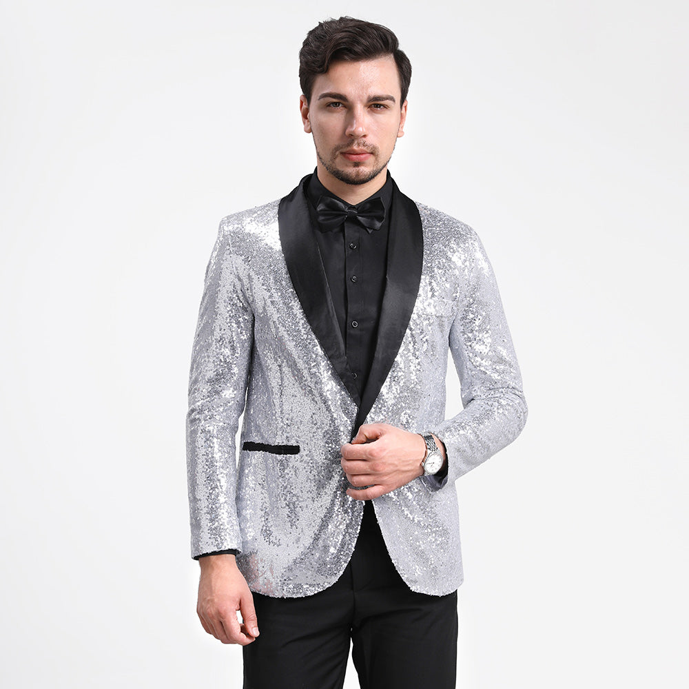 YFFUSHI Mens Shiny Sequin Wedding Suit Blazer