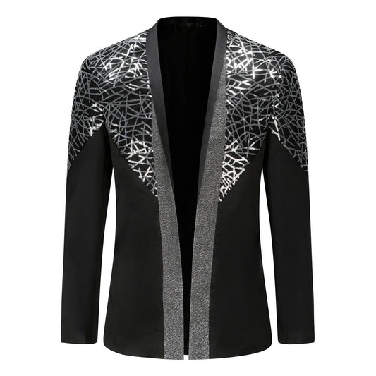 YFFUSHI Mens Party Sequin Blazer Stand Collar Casual Sparkle Suit Jacket