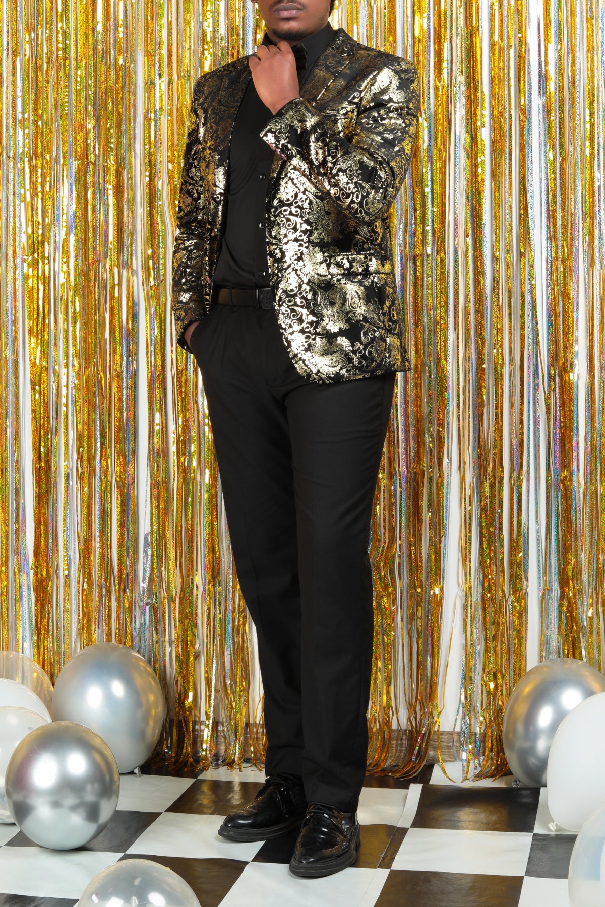 Cloudstyle Men's Dress Floral Suit Notched Lapel Slim Fit Stylish Blazer Dress Golden Suit
