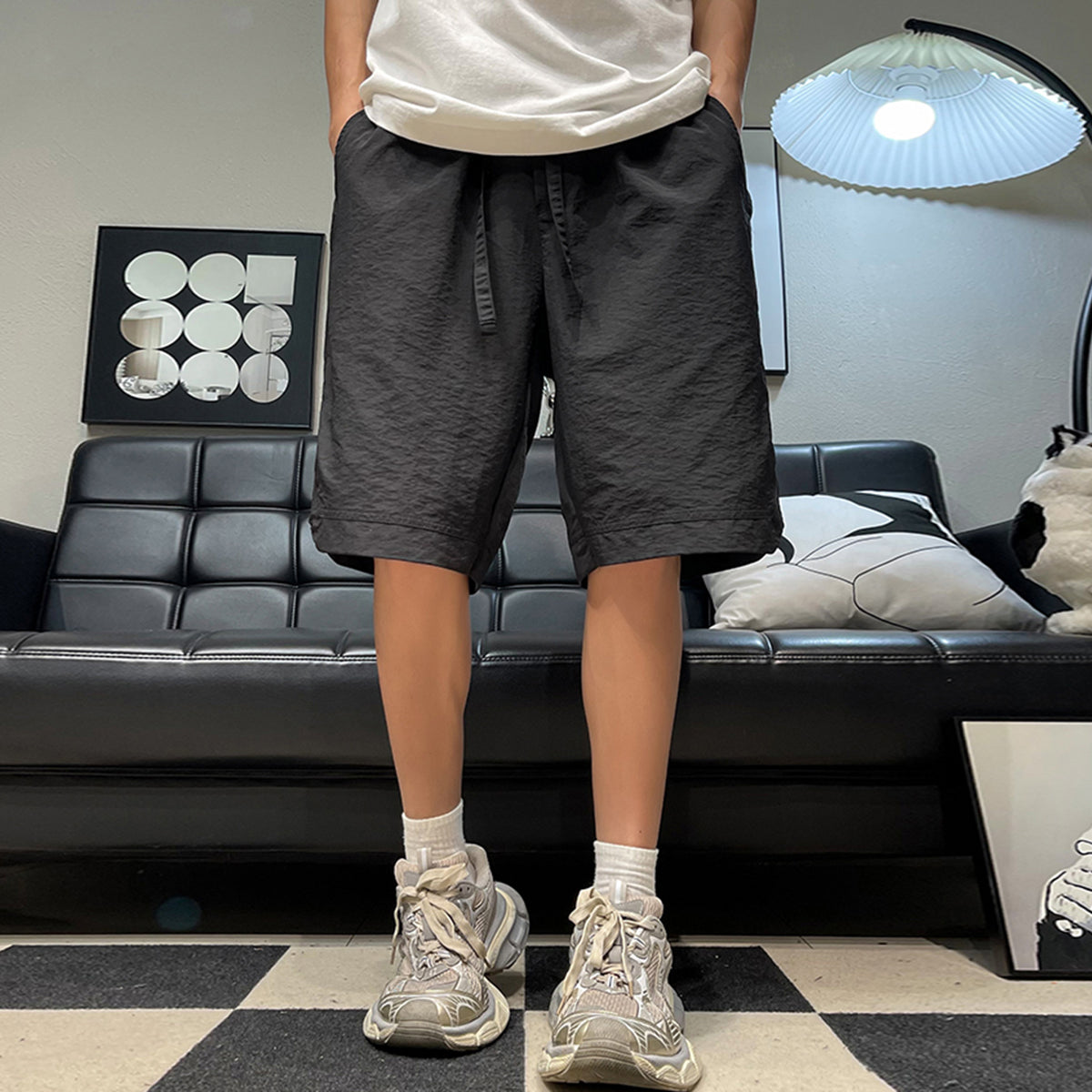 YFFUSHI Mens Drawstring Straight Sportsman Shorts Cropped Pants