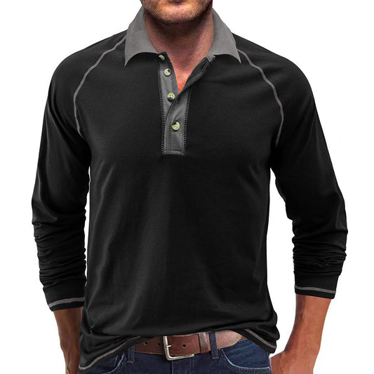 YFFUSHI Mens Casual POLO Spring Long Sleeves Contrasting Color Golf T-Shirt