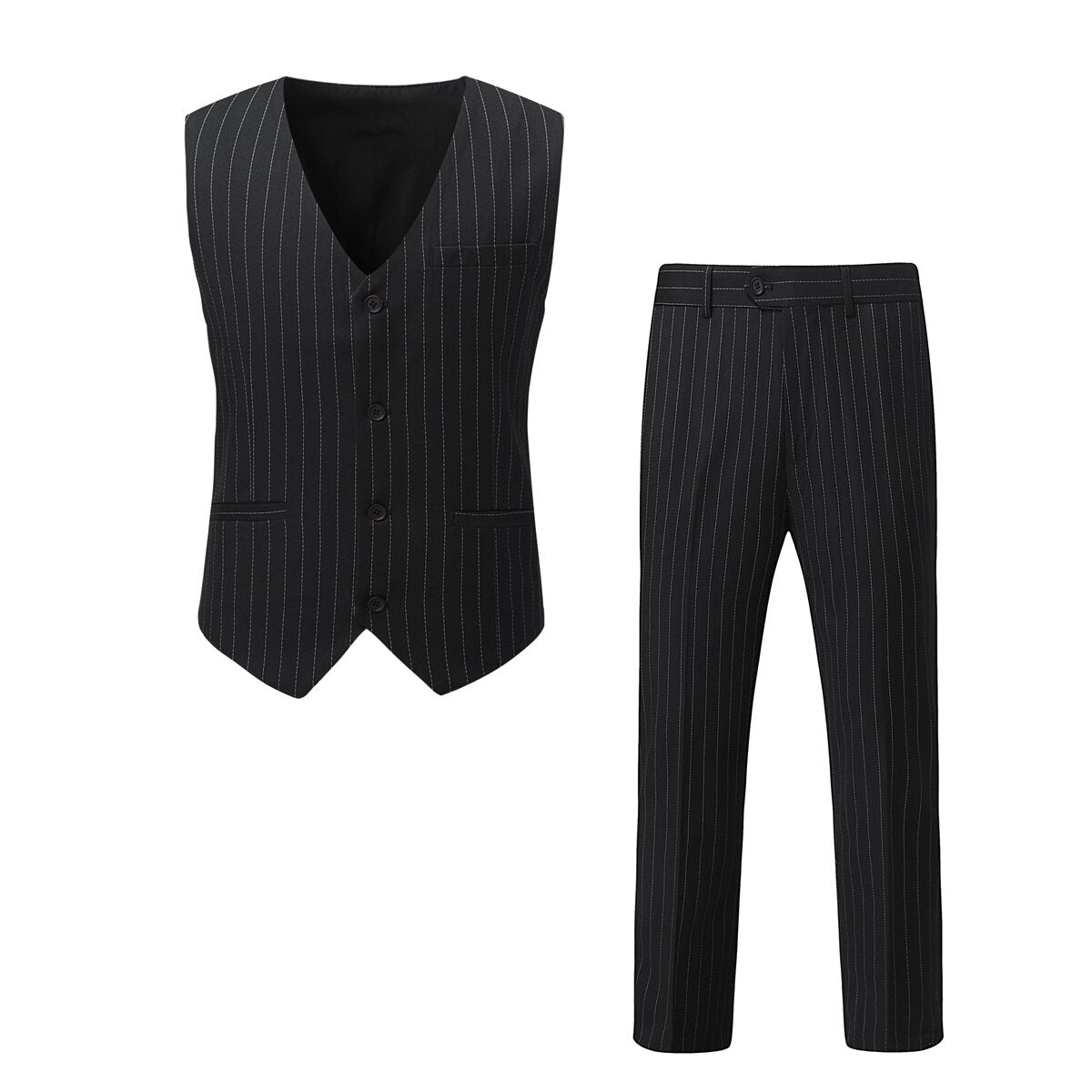 YFFUSHI Mens Striped Slim Fit Solid Color Single Breasted Suit Vest and Trousers