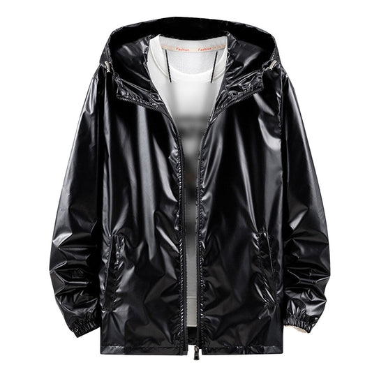YFFUSHI Mens Shiny Reflective Hooded Jacket Athleisure Party Sports Casual Coat