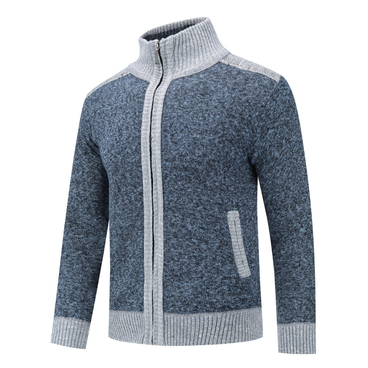 YOUTHUP Mens Thick Color Block Stand Collar Knitted Sweater