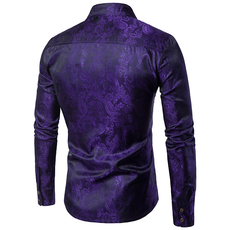 Cloudstyle Mens Paisley Shirt Long Sleeve Dress Shirt Button Down Casual Slim Fit