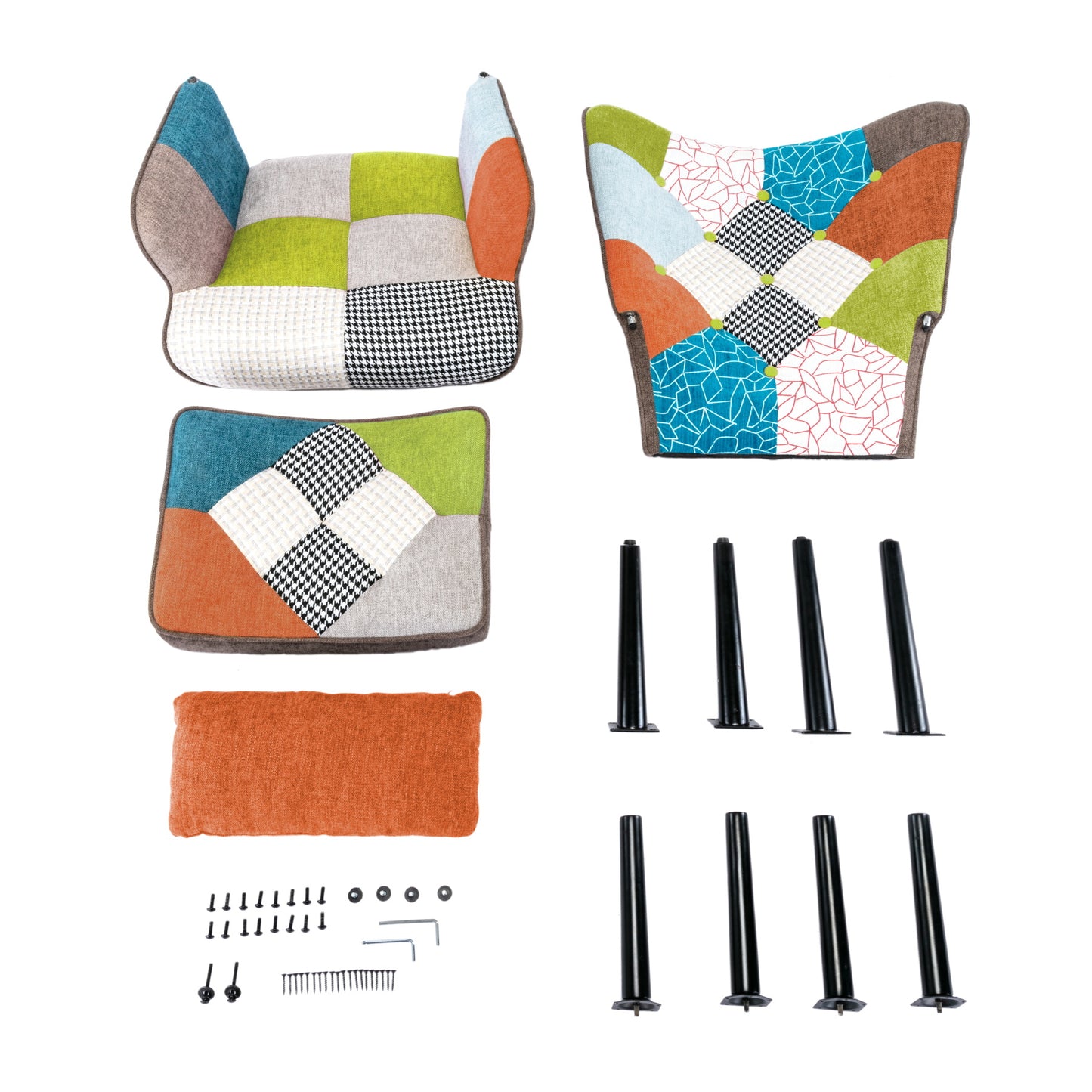 Sillón de relajación con taburetes, sillón de mosaico, sillón de orejas, sillón de habitaciones, colorido