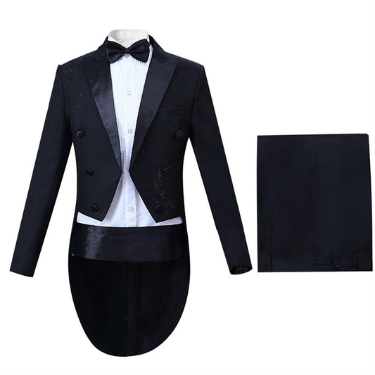 YFFUSHI Mens Wedding Costume Party Vintage Tailcoat 4 Piece Dress Slim Suit Set