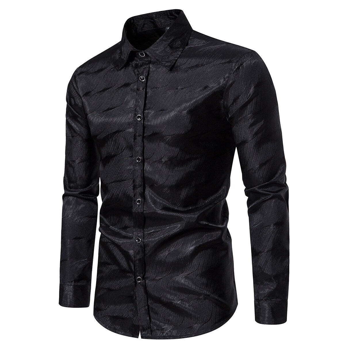 YFFUSHI Mens Bright Party Shirt Long Sleeve Slim Lapel Jacquard Top