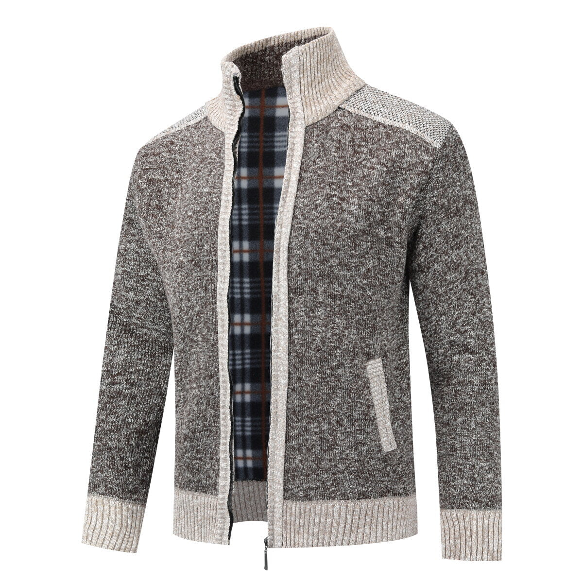 YOUTHUP Mens Thick Color Block Stand Collar Knitted Sweater