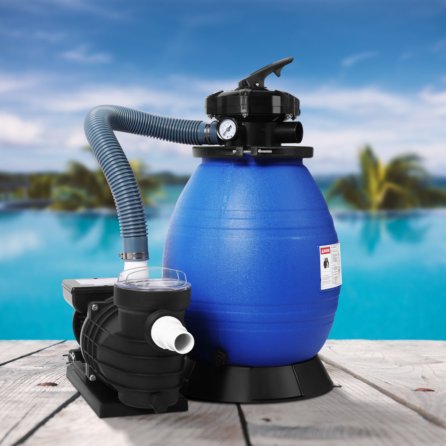 Bomba de filtro de arena para piscina, 400 W de potencia, 11 000 l/h, color azul y negro