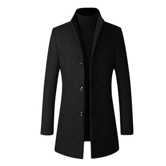 YFFUSHI Mens Casual Stand Collar Slim Lightweight Wool Long Coat
