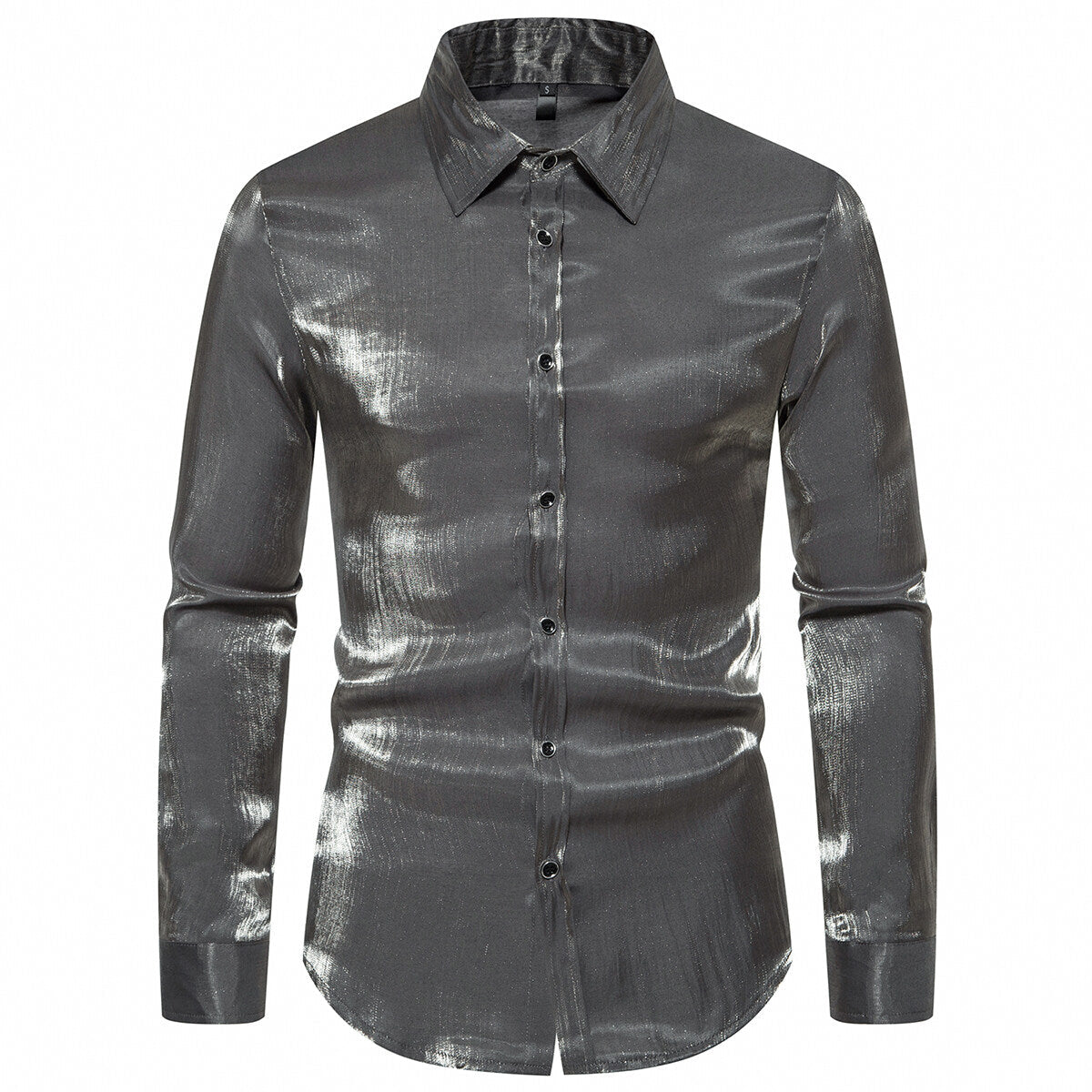 YFFUSHI Mens Sparkle Party Shirt Long Sleeves Slim Lapel Collar Shiny Top