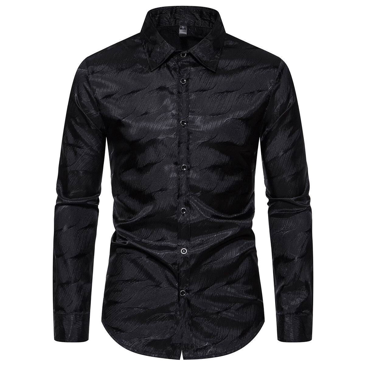 YFFUSHI Mens Bright Party Shirt Long Sleeve Slim Lapel Jacquard Top