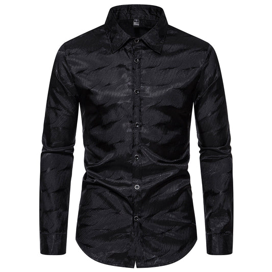 YFFUSHI Mens Bright Party Shirt Long Sleeve Slim Lapel Jacquard Top