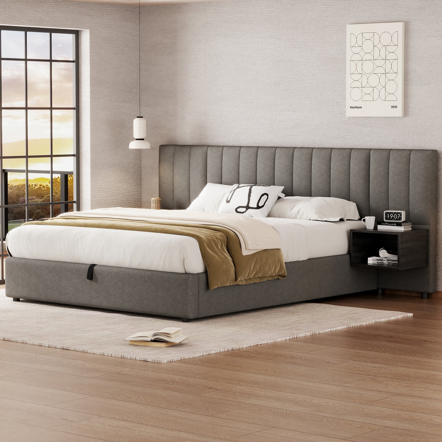 Lit Coffre 160x200 cm HOMEMiYN - Lit Élégant avec Rangement Pratique et Confort Optimal