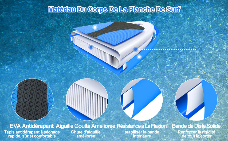 Stand up gonflable Planche de surf -300 x 76 x 10cm portable Ensemble de planches SUP gonflables