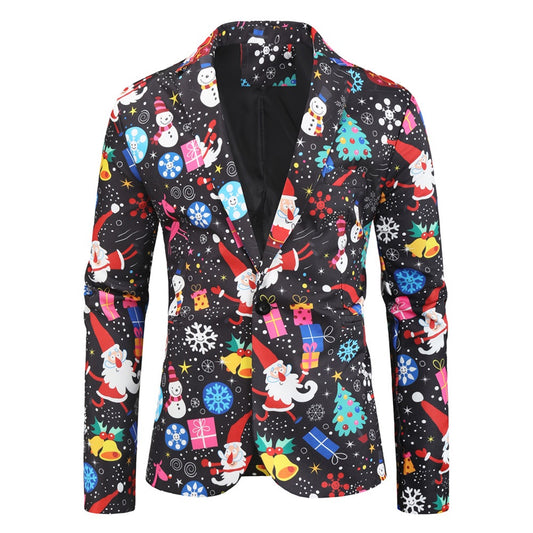 YOUTHUP Mens Christmas Snowman Pattern Slim Fit Suit Blazer