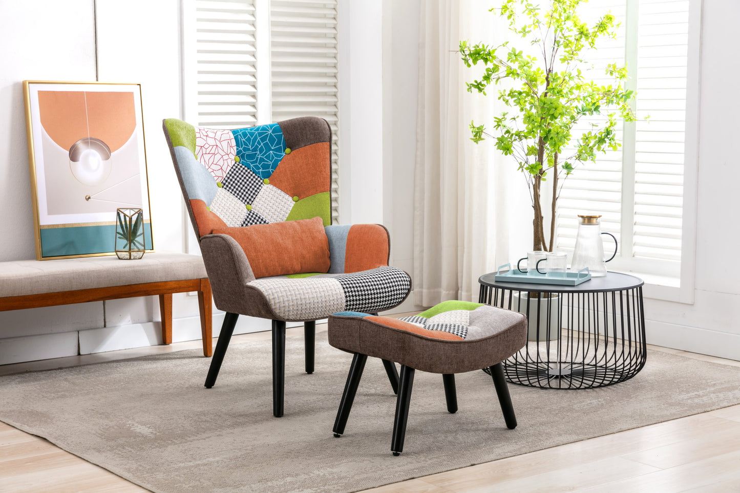 Sillón de relajación con taburetes, sillón de mosaico, sillón de orejas, sillón de habitaciones, colorido