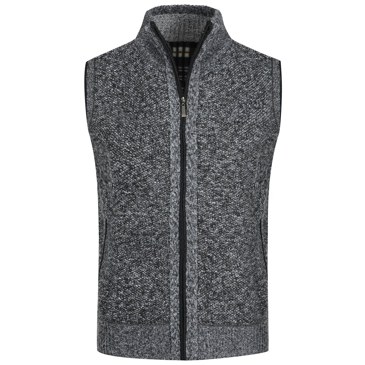YFFUSHI Mens Knitted Cardigan Fleece Lining Quilted Winter Thick Sleeveless Jacket