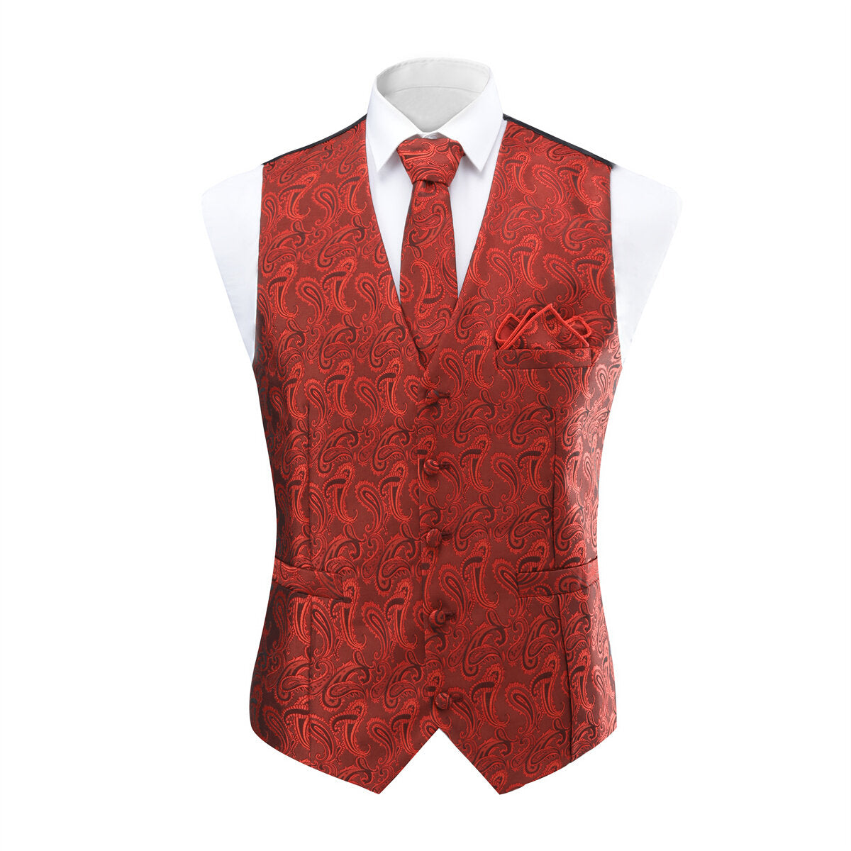 YFFUSHI Mens Paisley Jacquard Vest Tie Pocket Square Set for Suit or Tuxedo