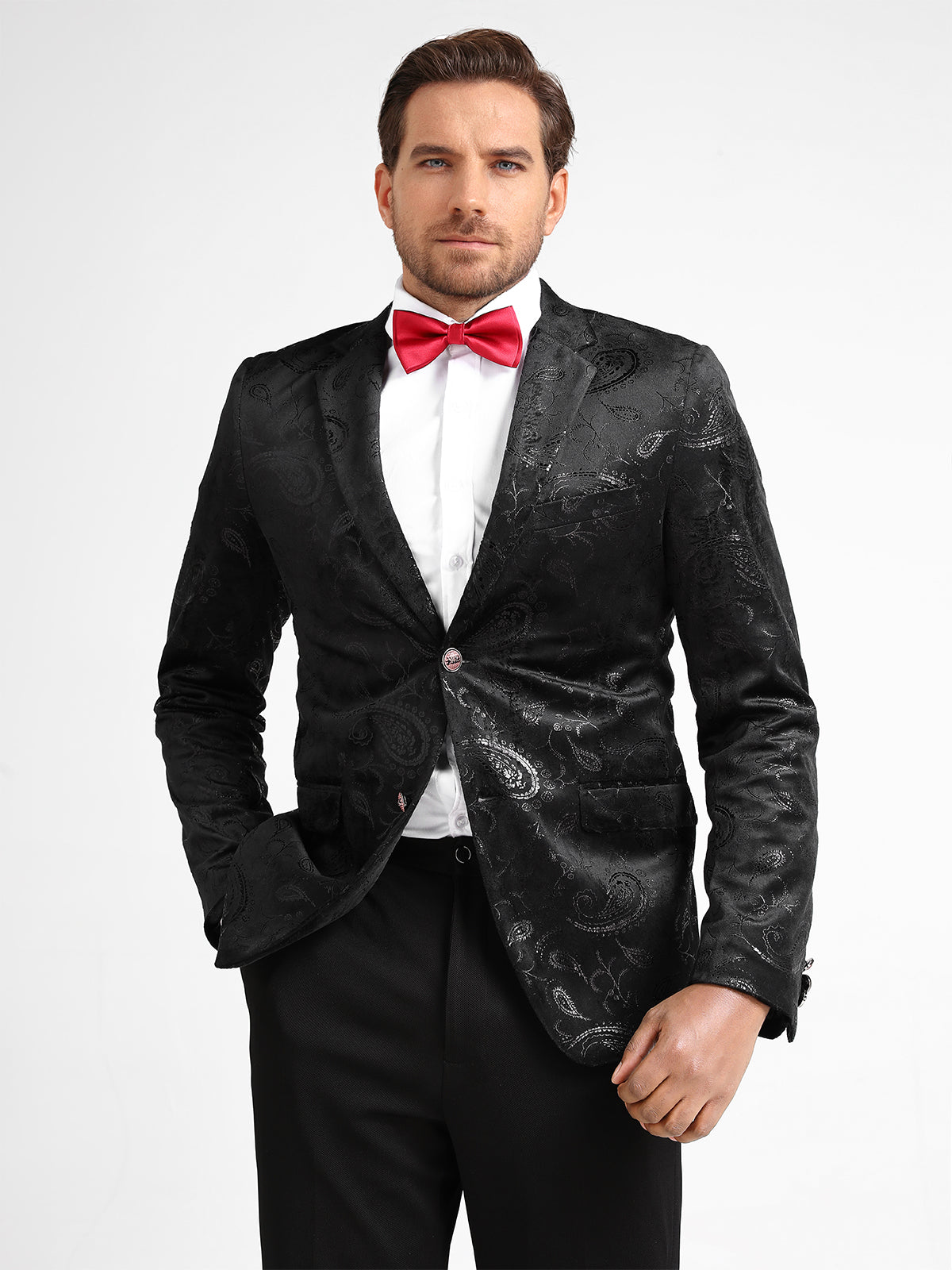 Cloudstyle Men's Dress Floral Suit Notched Lapel Slim Fit Stylish Blazer Dress Golden Suit