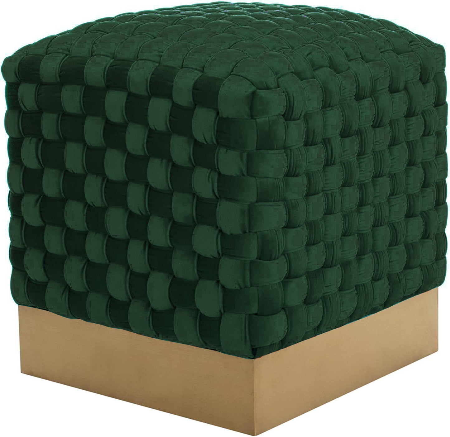 Repose-pieds cube velours HomeMiYN - Tissé main, pieds dorés, vert foncé