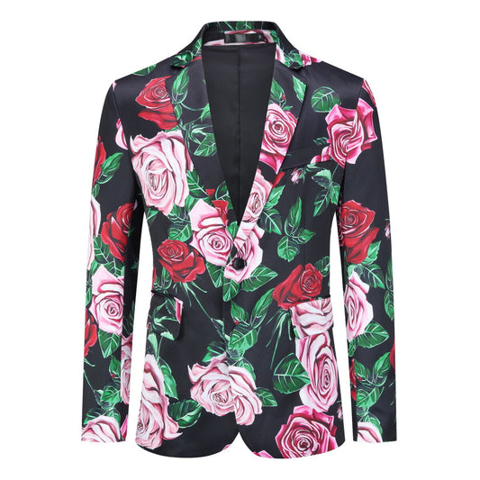 YFFUSHI Mens Floral Blazer 1 Button Slim Fit Fashion Blazer for Date Wedding Party Anniversary