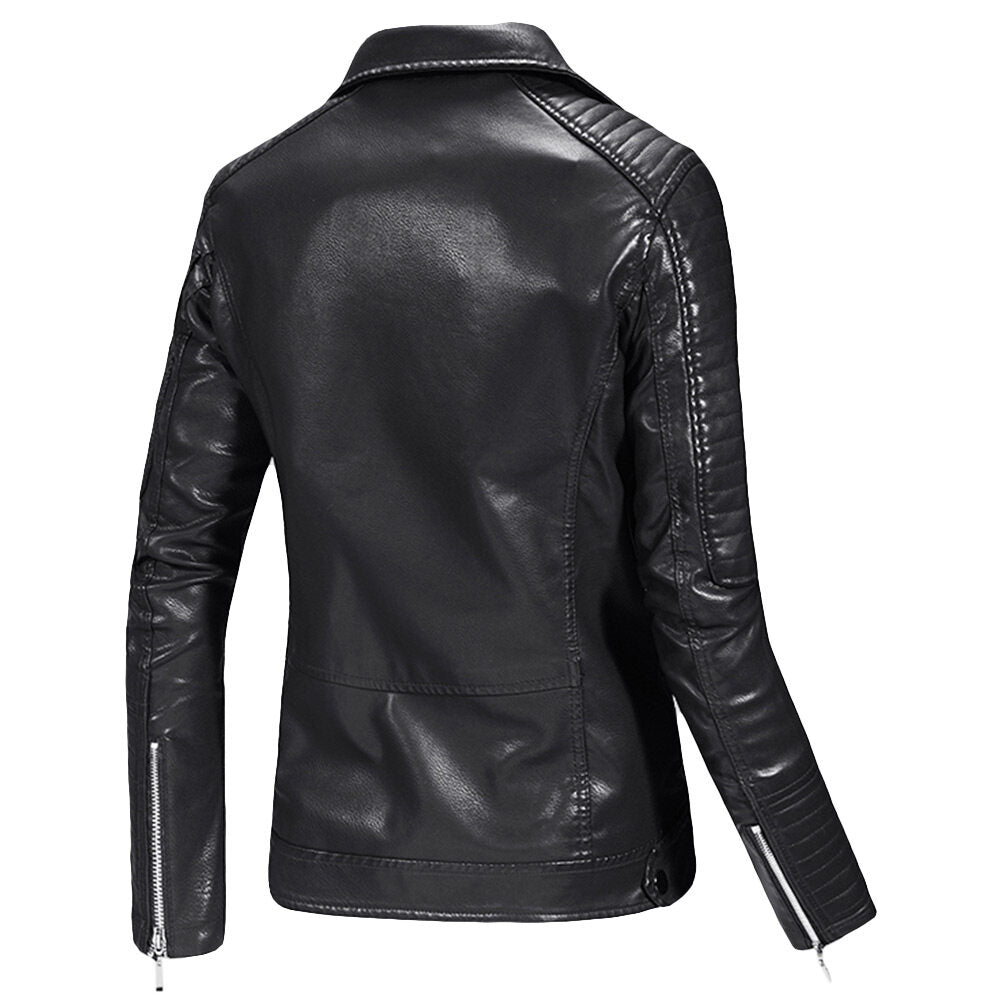 YOUTHUP Mens Slim Fit Leather Jacket with Large Lapel and Diagonal Zip