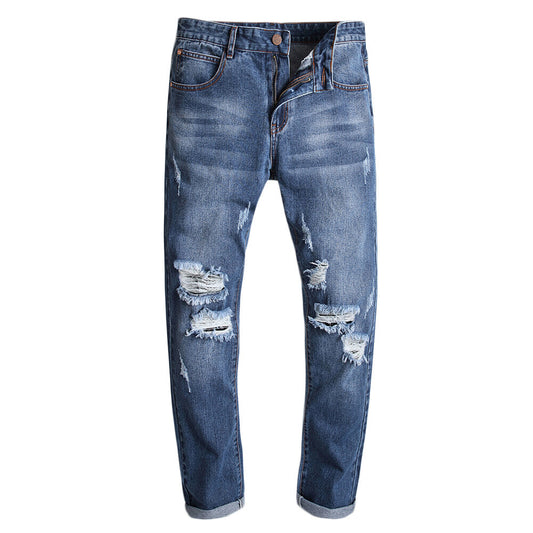 YFFUSHI Mens Straight Fit Ripped Denim Anti-Wrinkle Casual Jeans All Waist