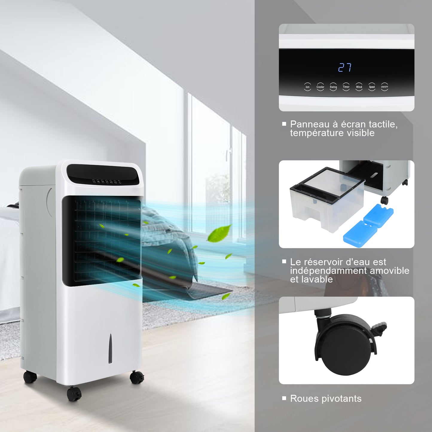 Enfriador de aire, humidificador, ventilador, temporizador de 12 horas, enfriador, control remoto