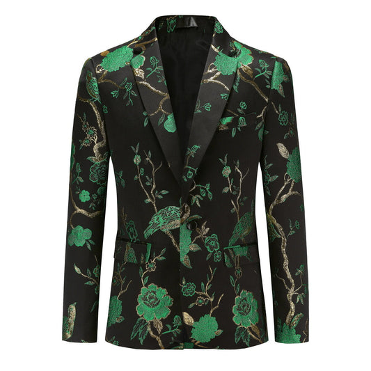 YFFUSHI Mens Embroidery Blazer Slim Fit Flowery Suit Jacket Stylish Floral Tuxedo for Dinner Party Prom