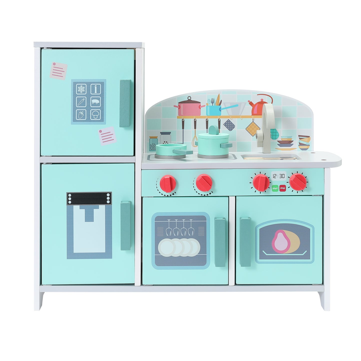 Brinquedo de madeira Cozinha verde Conjunto de cozinha de canto infantil HOMEMIYN