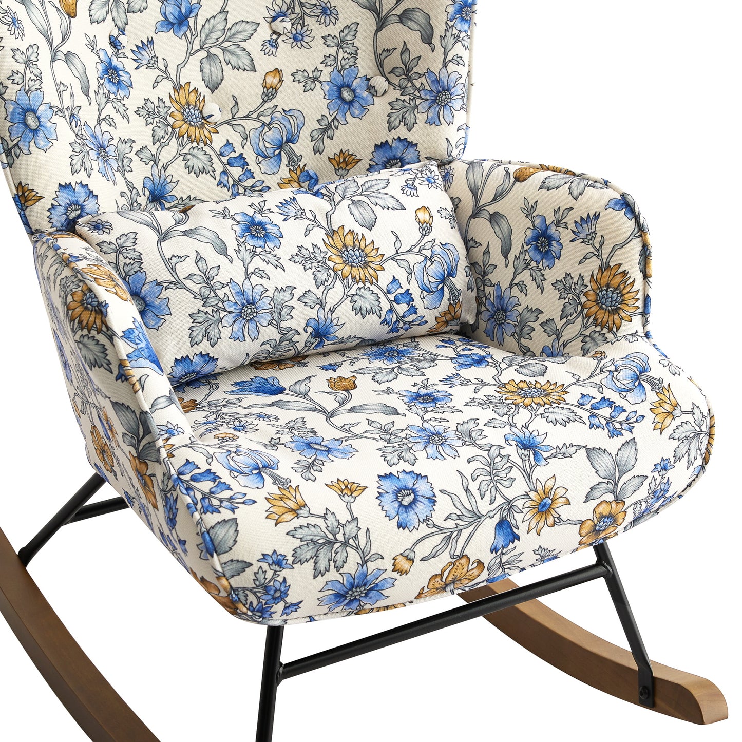 Cadeira de Balanço HomeMiYN(87x66x90cm Veludo/Metal/Madeira Azul e Branco)