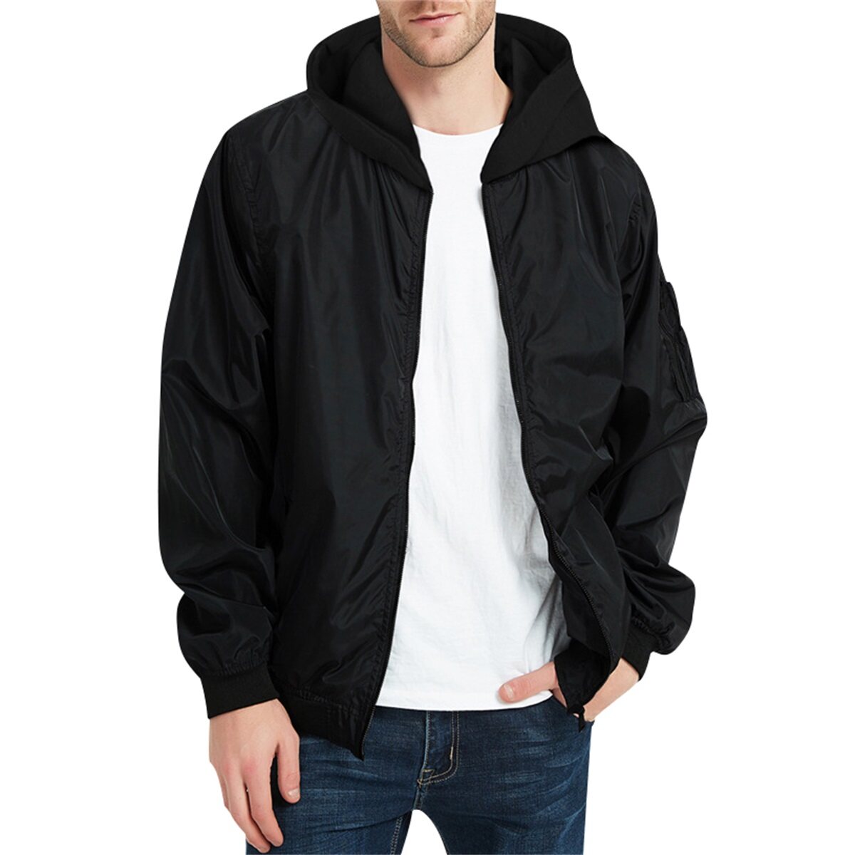 YFFUSHI Mens Casual Hooded Jacket Solid Color Lightweight Fit Coat