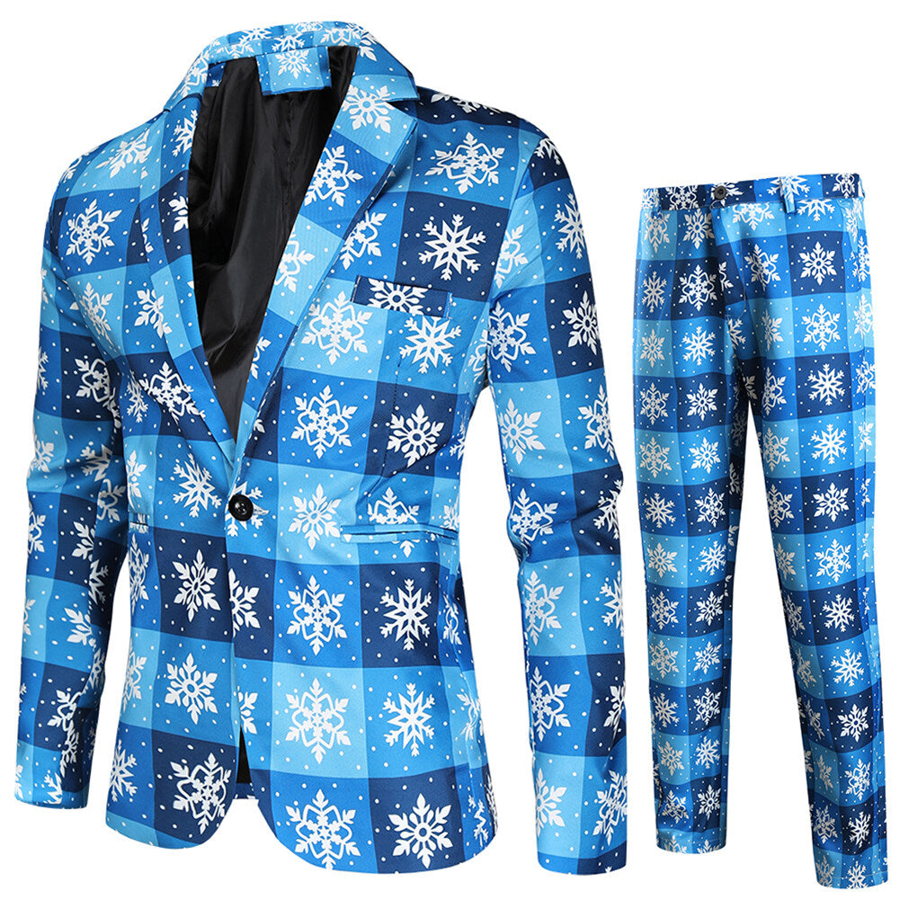 YFFUSHI Mens 2 Piece Suit Snow Plaid Single Breasted Holiday Dress for Dinner or Party