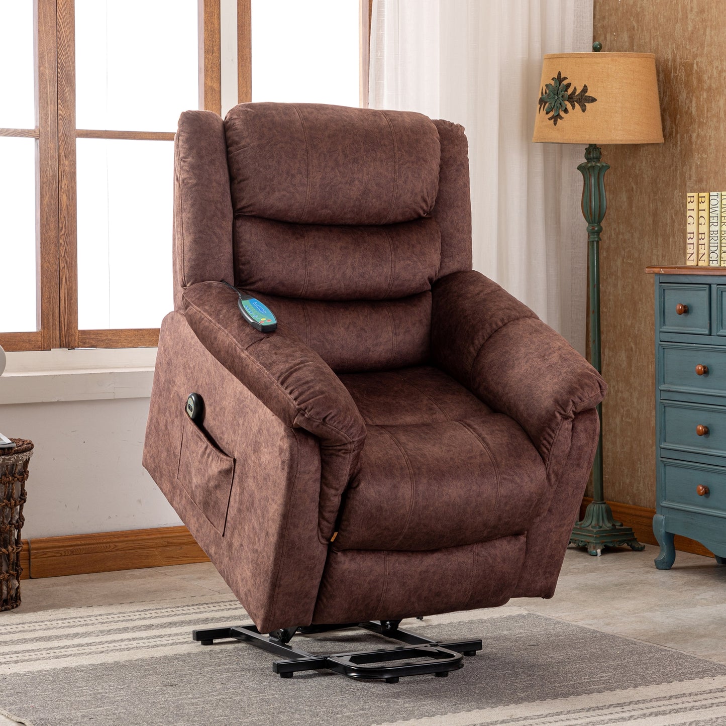 Fauteuil releveur électrique en cuir PU Best Choice Products, fauteuil de massage inclinable, meuble réglable pour le dos, pieds avec 3 positions, port USB, chauffage, porte-gobelets, bouton latéral facile d'accès