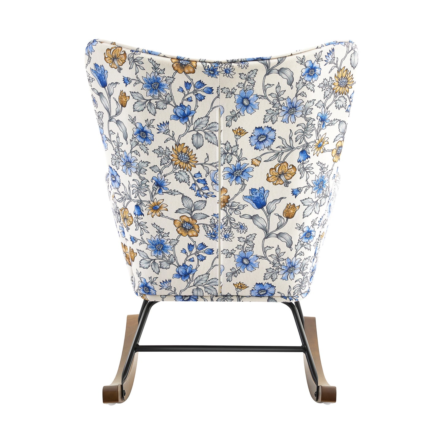 Cadeira de Balanço HomeMiYN(87x66x90cm Veludo/Metal/Madeira Azul e Branco)