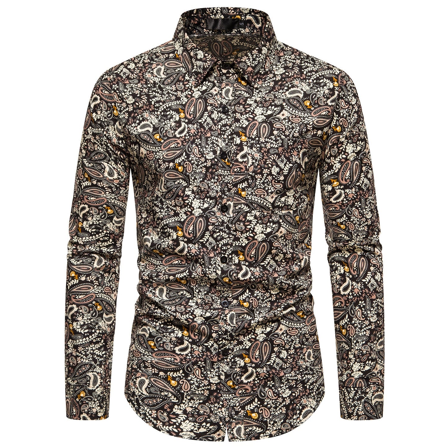 YFFUSHI Mens Casual Paisley Print Shirt Long Sleeve Slim Fit Lapel Tops