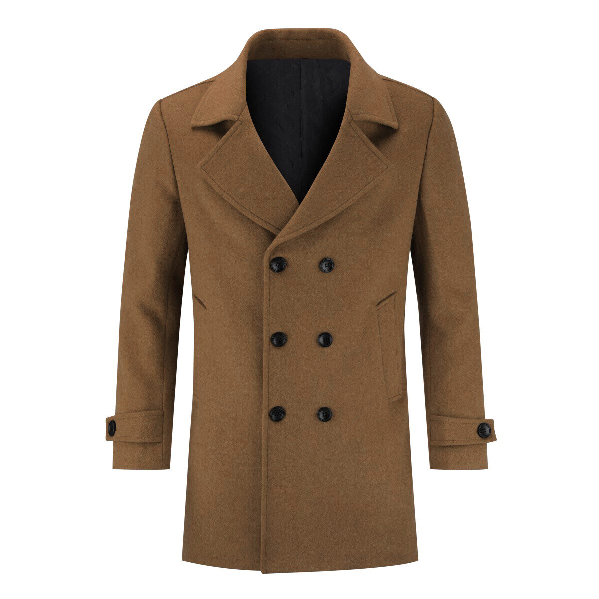 YFFUSHI Mens Double Breasted Wool Coat Solid Color Casual Lapel Jacket