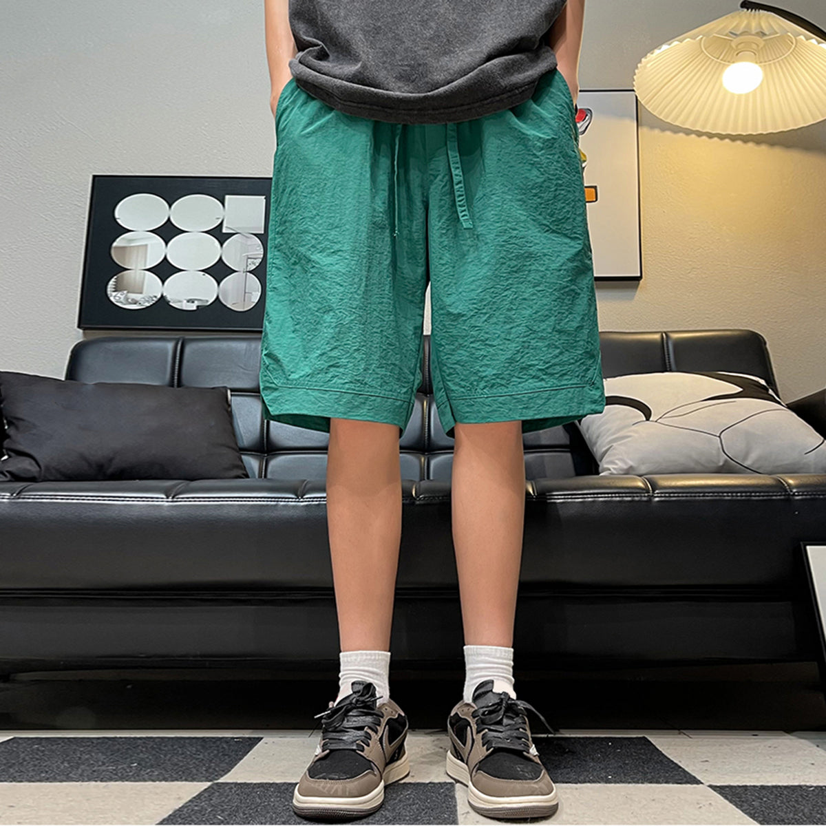 YOUTHUP Mens Drawstring Straight Sportsman Shorts Cropped Pants