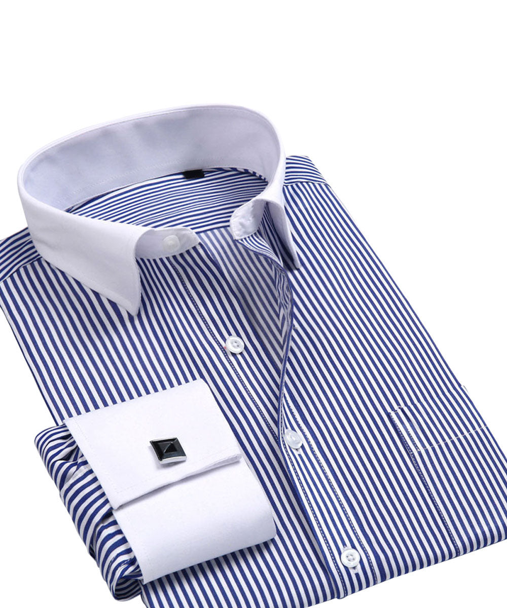 Cloudstyle Men's Dress Shirt Slim Fit Button Down Stripe Checked Shirt