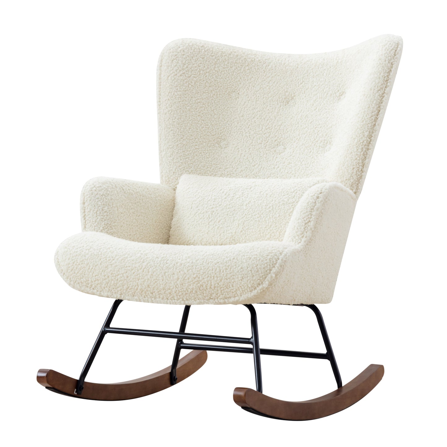 Fauteuil à Bascule Allaitement en Bois Hévéa - Tissu Bouclette Doux, Style Scandinave (Beige) - Assise Ergonomique, Mousse Haute Densité, 150 kg Charge Max