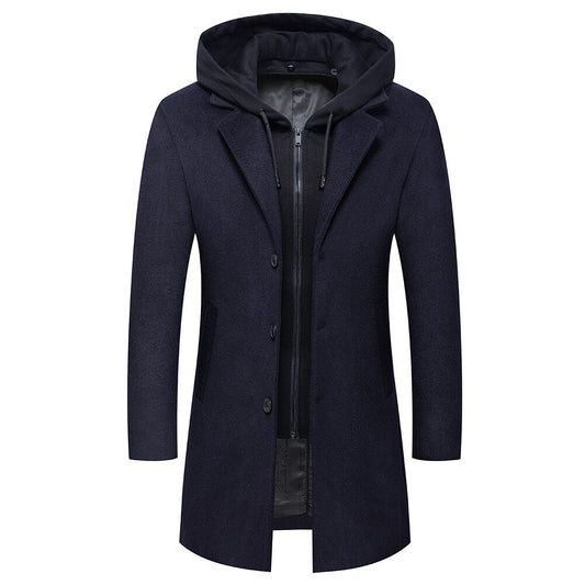 YFFUSHI Mens Hooded Wool Coat Winter Casual Padded Long Peacoat