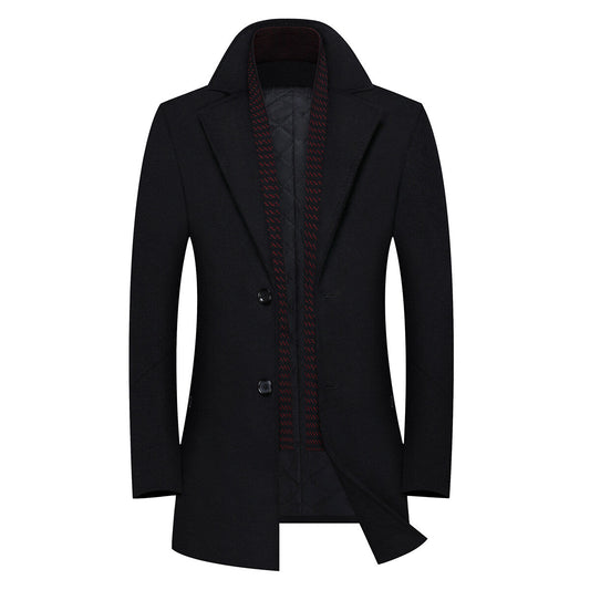 YFFUSHI Mens Wool Long Coat Double Collar Thick Warm Casual Coat