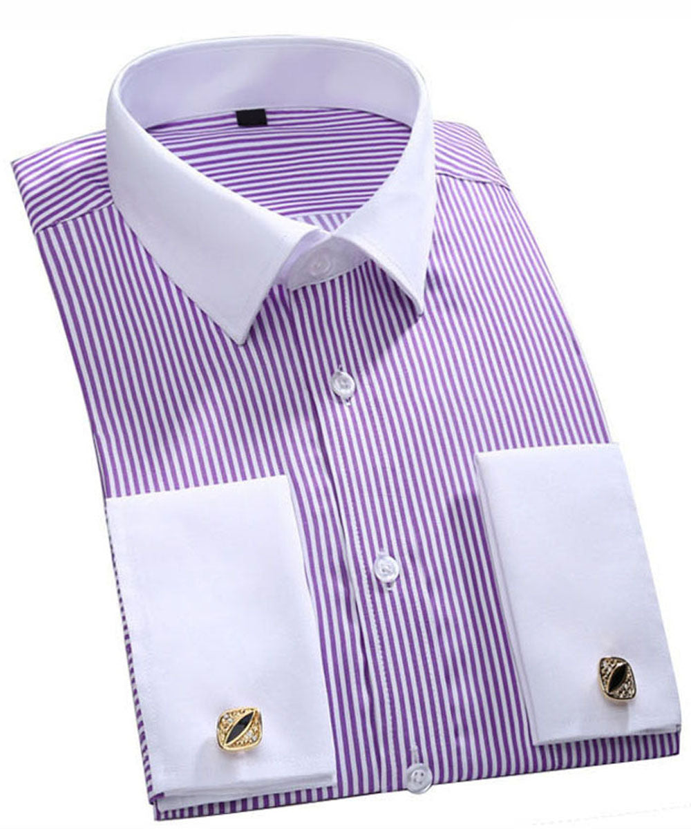 Cloudstyle Men's Dress Shirt Slim Fit Button Down Stripe Checked Shirt