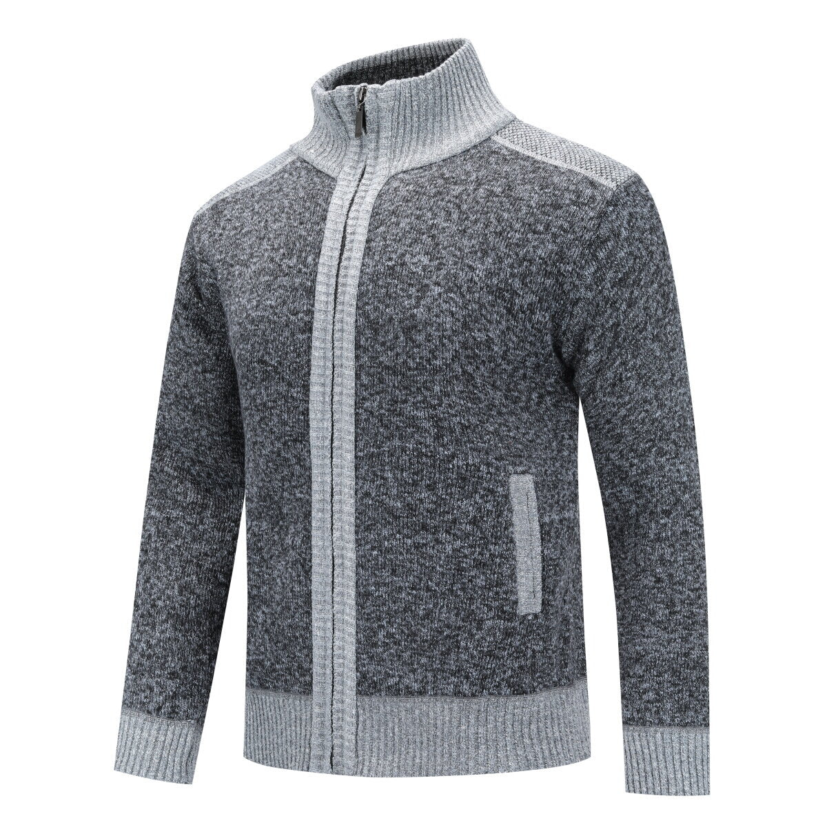 YOUTHUP Mens Thick Color Block Stand Collar Knitted Sweater