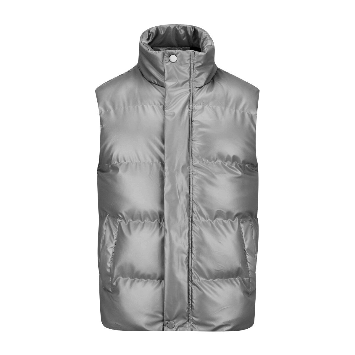 YFFUSHI Mens Shiny Padded Vest Casual Stand Collar Windproof