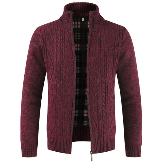 YFFUSHI Mens Winter Cardigan Fleece Lined Knitted Coat Stand Collar Thick Sweater