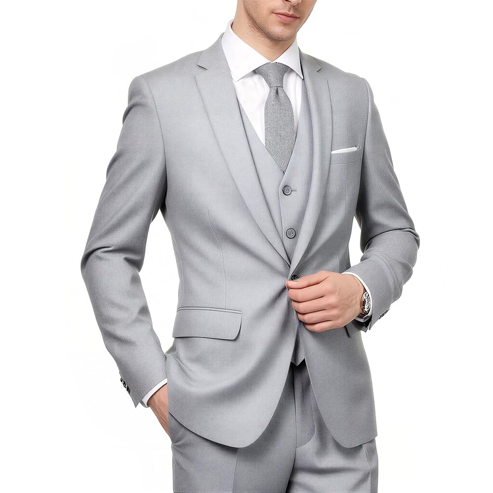 Cloudstyle Mens 3-Piece Suit Notched Lapel One Button Slim Fit Formal Jacket Vest Pants Set