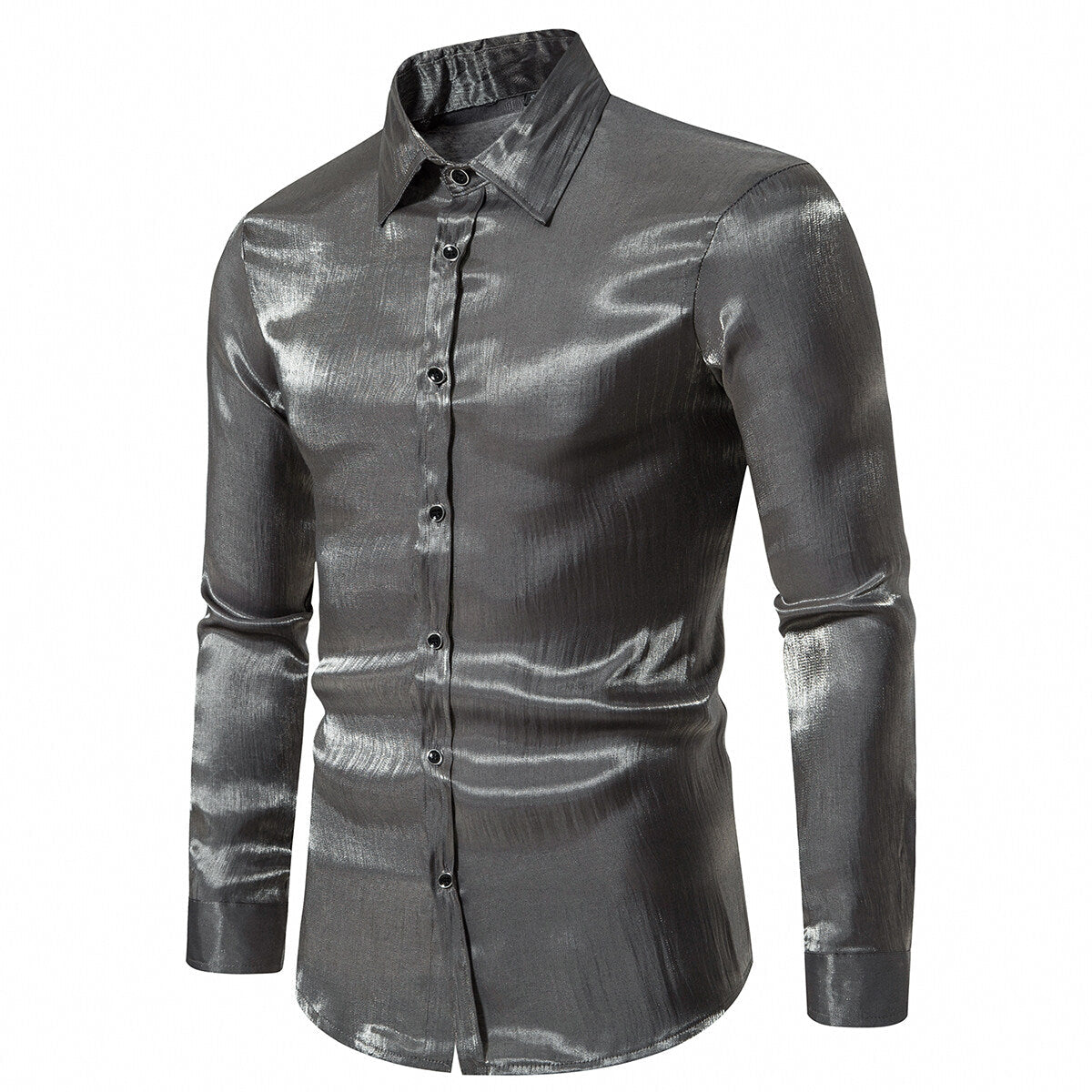 YFFUSHI Mens Sparkle Party Shirt Long Sleeves Slim Lapel Collar Shiny Top